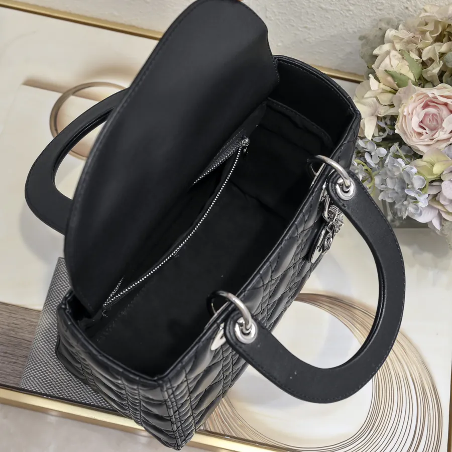 My Lady Black Silver Five Panel Leather Bucket Bag