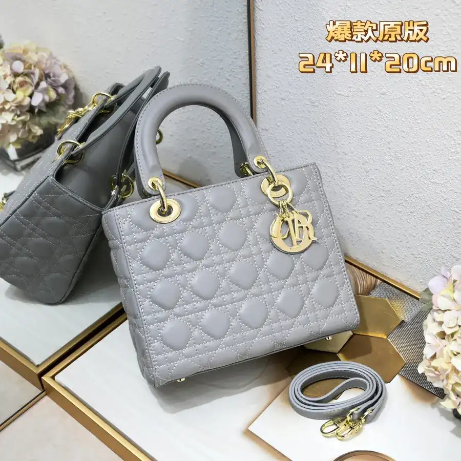 My Lady Grey Grained Calfskin Crossbody Bag