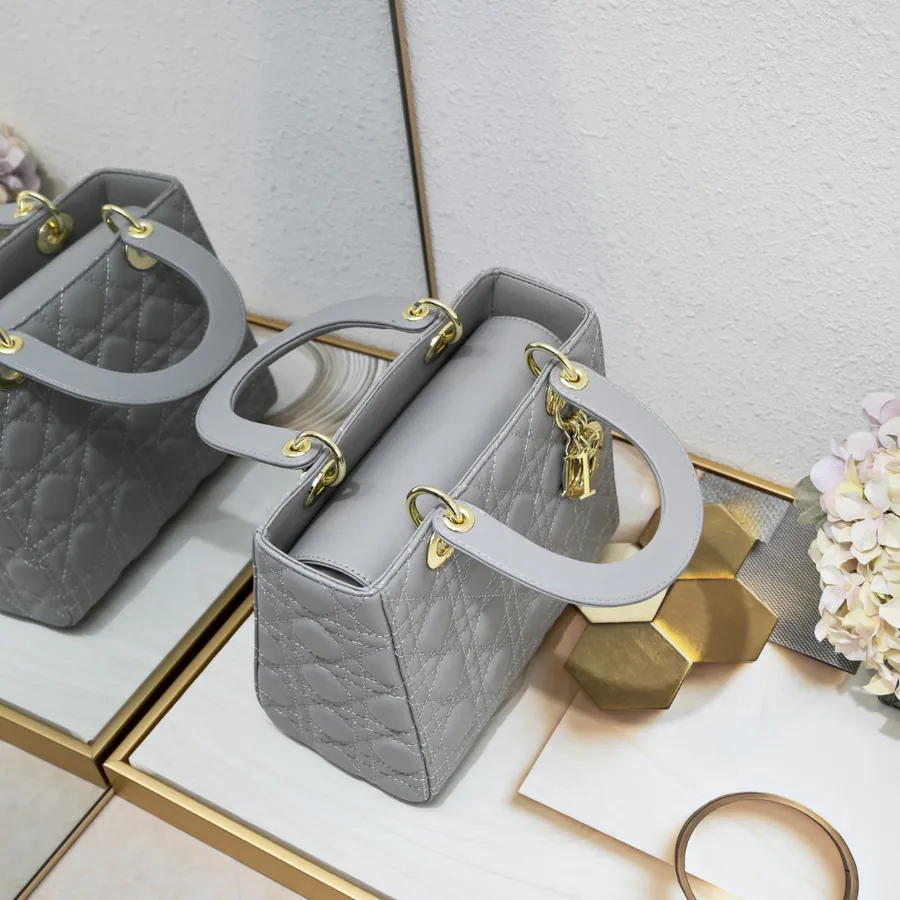 My Lady Grey Grained Calfskin Crossbody Bag