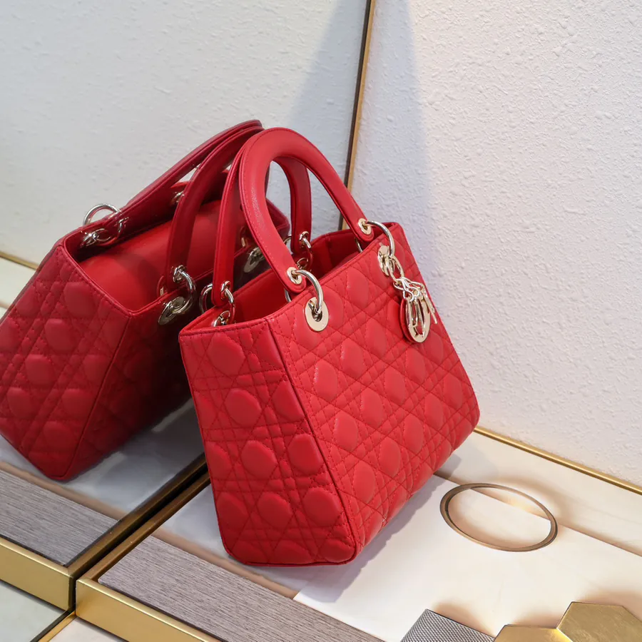 My Lady Red Five Panel Leather Bucket Bag