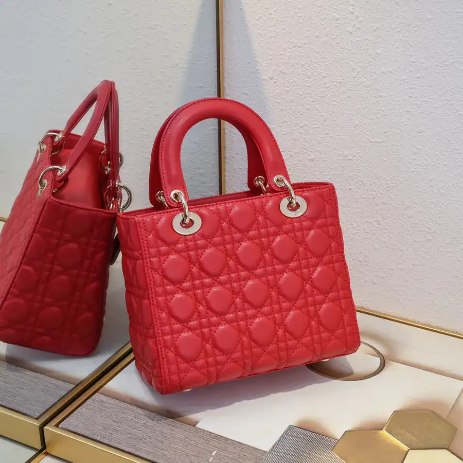 My Lady Red Five Panel Leather Bucket Bag