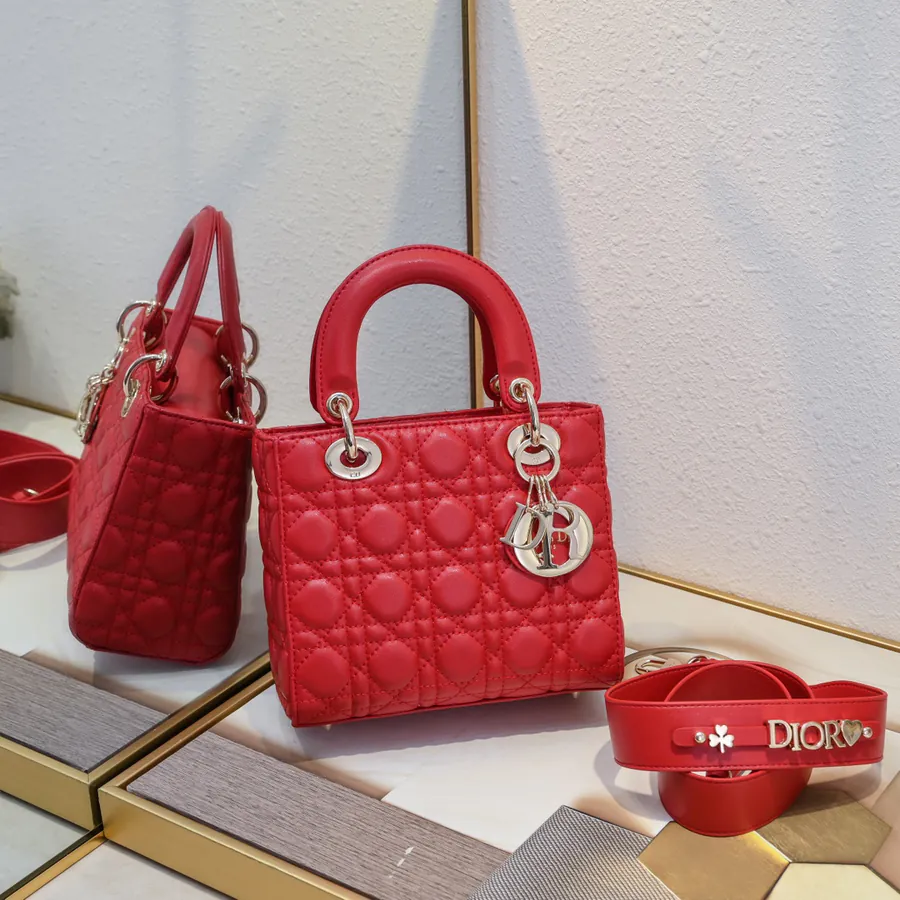 My Lady Four Compartment Red Calfskin Bag with Gold Hardware