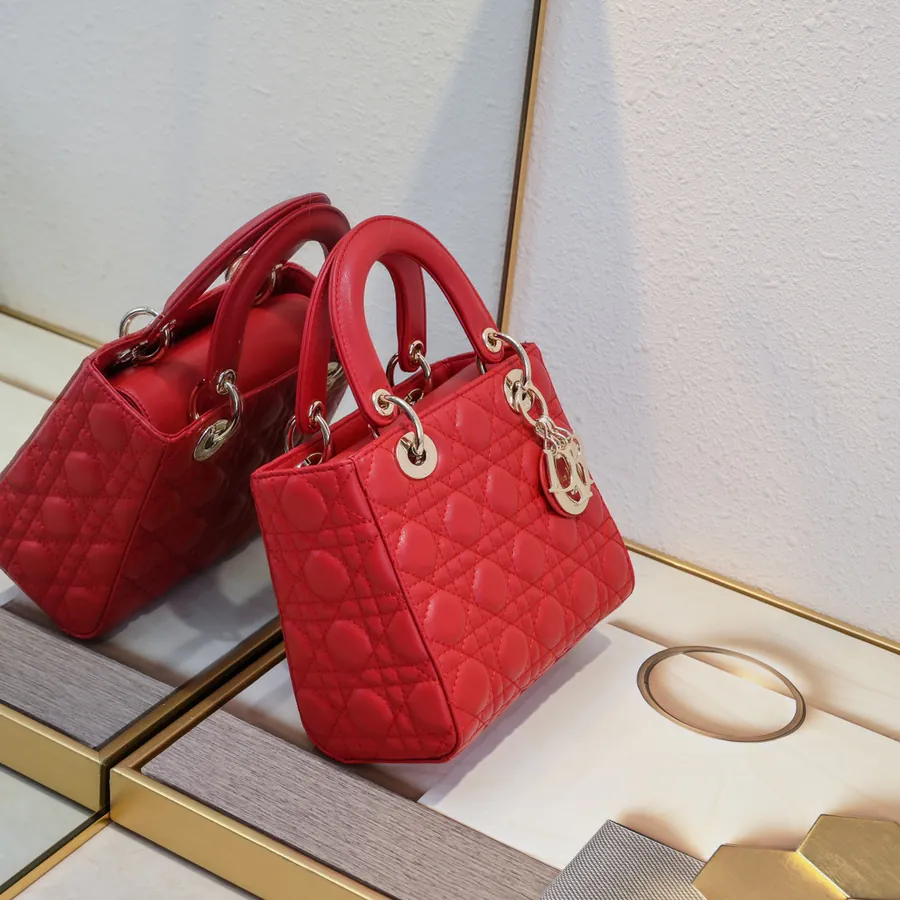 My Lady Four Compartment Red Calfskin Bag with Gold Hardware