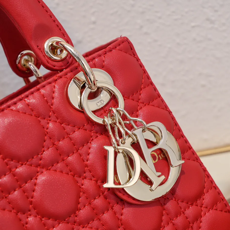My Lady Four Compartment Red Calfskin Bag with Gold Hardware