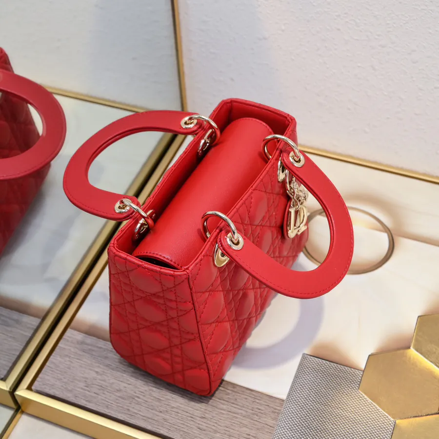 My Lady Four Compartment Red Calfskin Bag with Gold Hardware