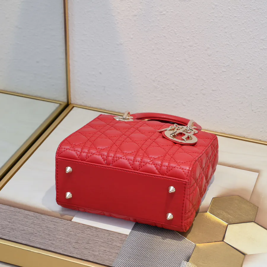 My Lady Four Compartment Red Calfskin Bag with Gold Hardware