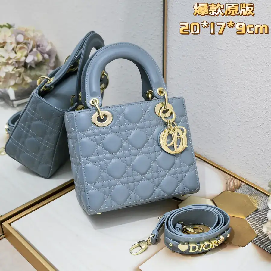 My Lady Letter Series Bucket Bag in Blue Grained Calfskin