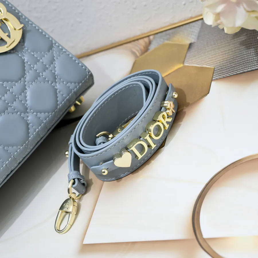 My Lady Letter Series Bucket Bag in Blue Grained Calfskin