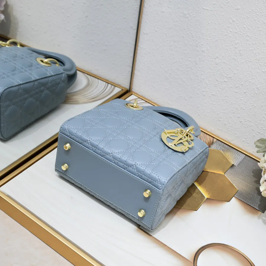 My Lady Letter Series Bucket Bag in Blue Grained Calfskin