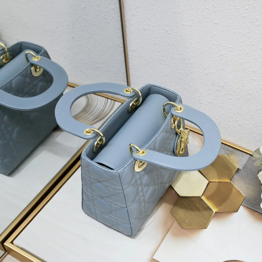 My Lady Letter Series Bucket Bag in Blue Grained Calfskin