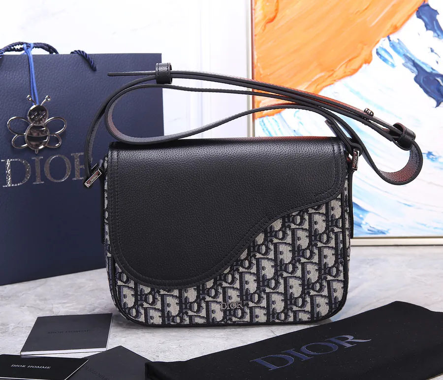 Mini Saddle Messenger Bag in Black Grained Calfskin