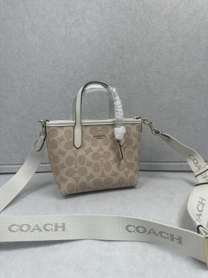 Coach Mini City Tote Bag Canvas with Grained Calfskin