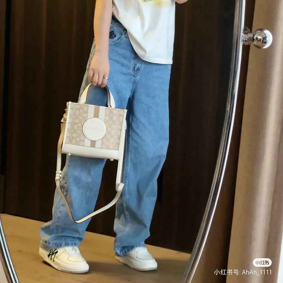 COACH Ladies Mini Stripe Tote Bag Grained Calfskin