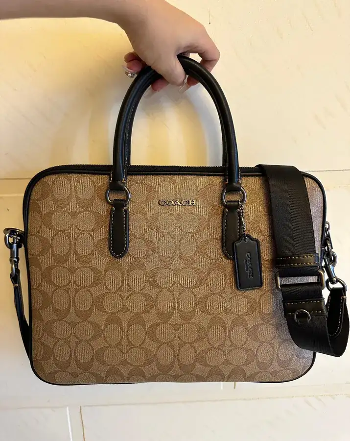 COACH Liam Compact Briefcase Classic Logo, Leather Material