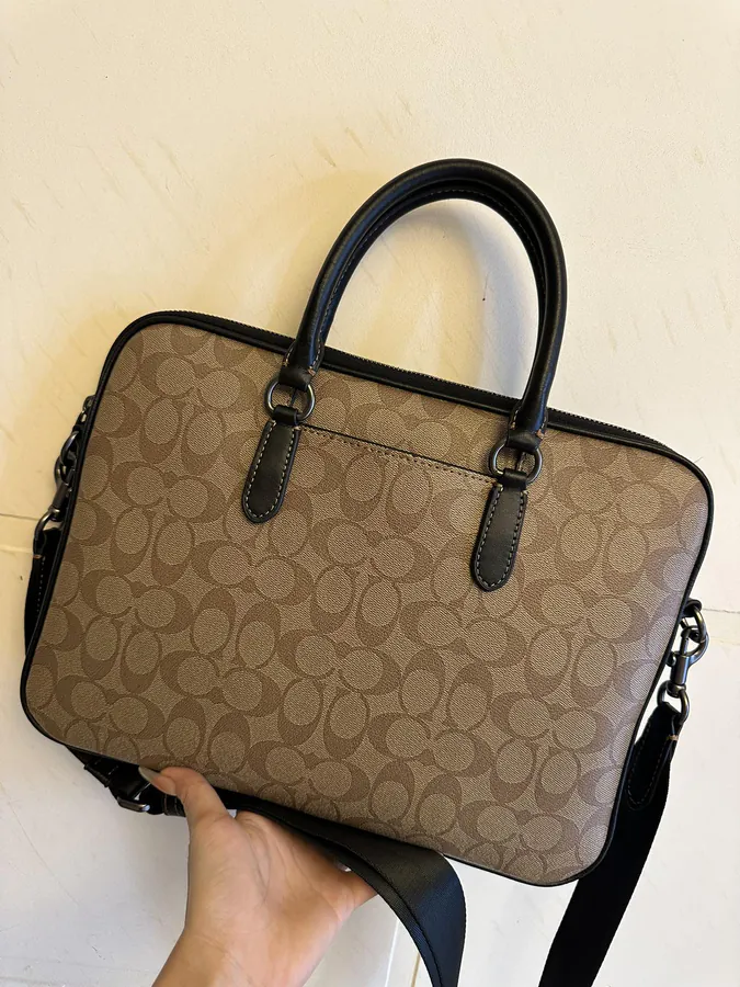COACH Liam Compact Briefcase Classic Logo, Leather Material