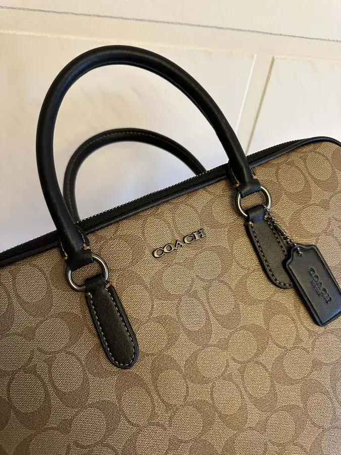 COACH Liam Compact Briefcase Classic Logo, Leather Material