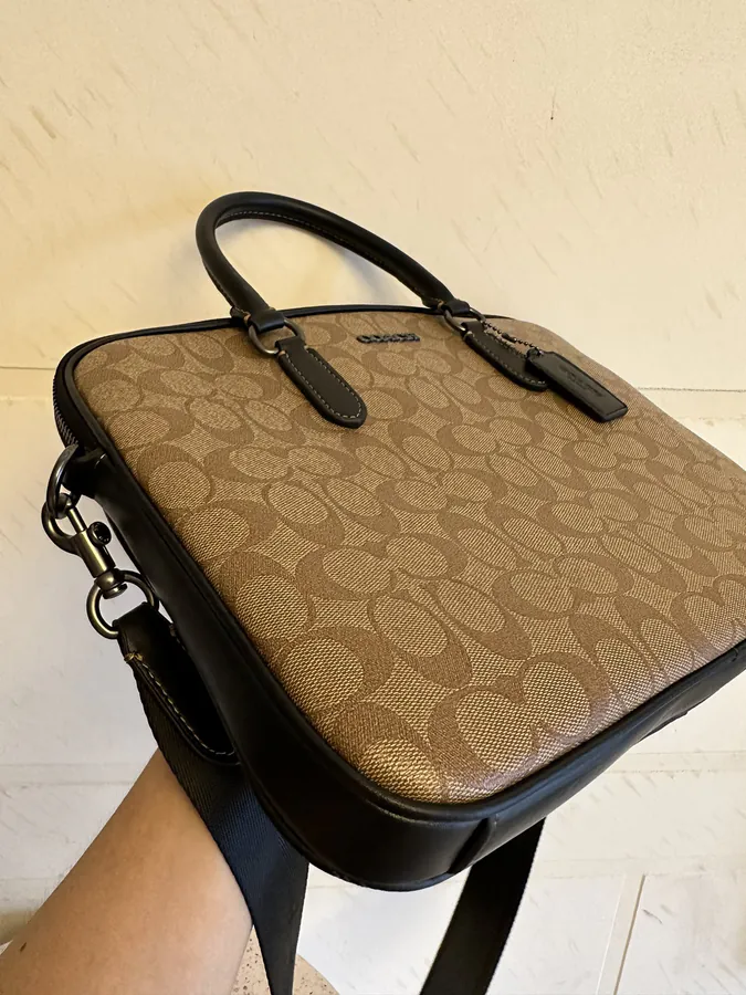 COACH Liam Compact Briefcase Classic Logo, Leather Material