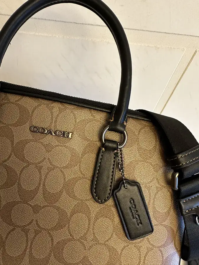 COACH Liam Compact Briefcase Classic Logo, Leather Material