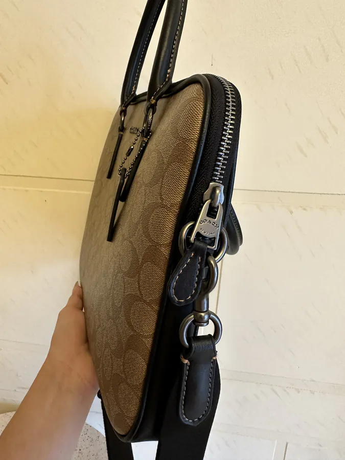COACH Liam Compact Briefcase Classic Logo, Leather Material