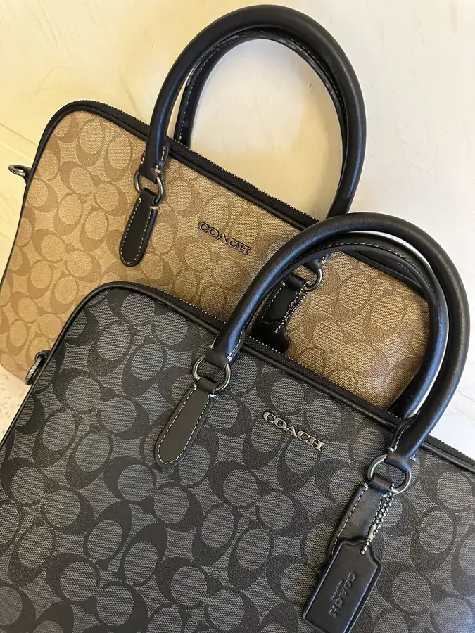 COACH Liam Compact Briefcase Classic Logo, Leather Material