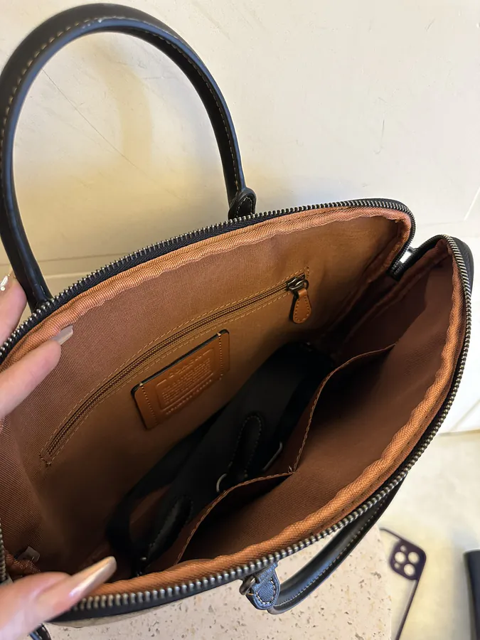 COACH Liam Compact Briefcase Classic Logo, Leather Material