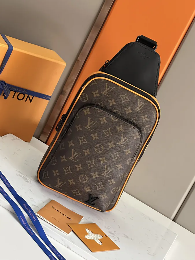 Avenue Shoulder Bag with Monogram Macassar Canvas and Leather Trim