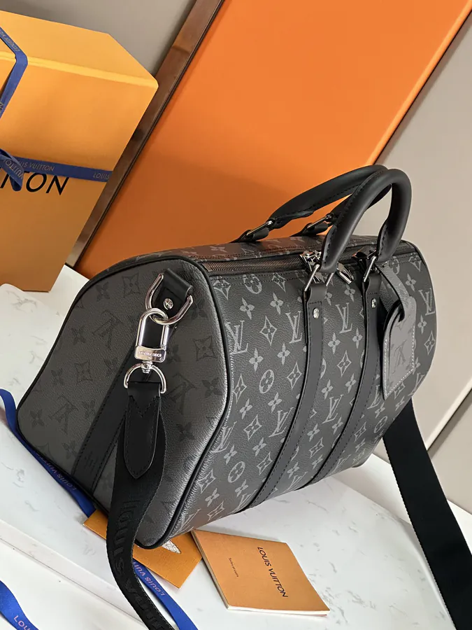 Keepall Bandoulière 35 Handbag with Monogram Eclipse Coated Canvas and Leather Trim