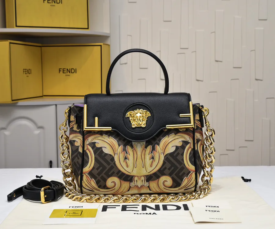 Fendi x By Medusa Handbag with Gold Baroque Print