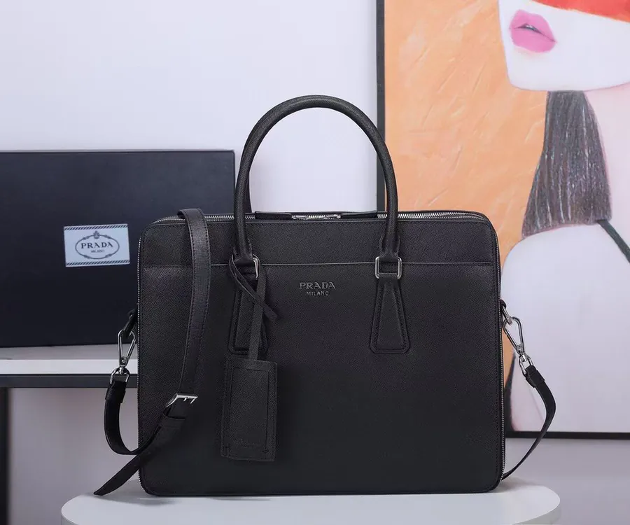 Prada 0369 Italian Leather Briefcase with Adjustable Shoulder Strap
