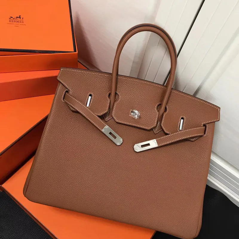 Hermes Birkin Silver Clasp Handbag in Grained Calfskin