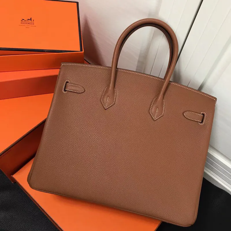 Hermes Birkin Silver Clasp Handbag in Grained Calfskin