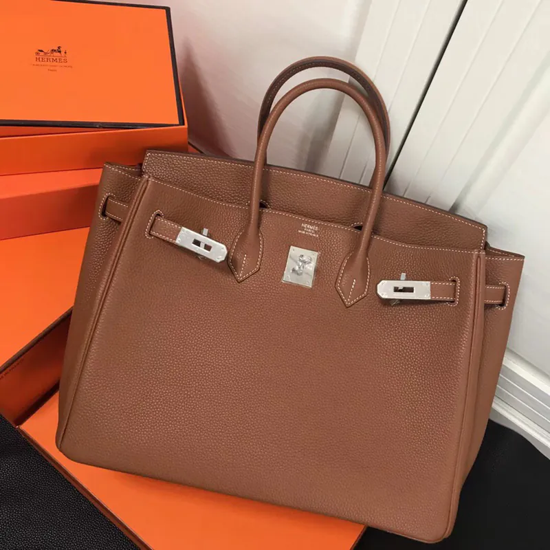 Hermes Birkin Silver Clasp Handbag in Grained Calfskin