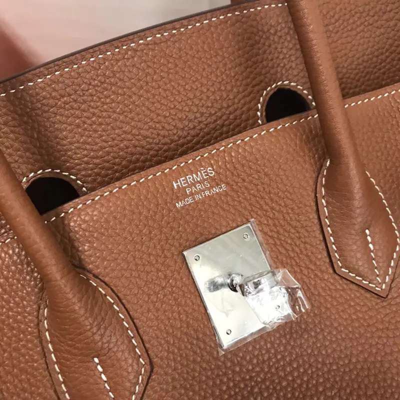 Hermes Birkin Silver Clasp Handbag in Grained Calfskin