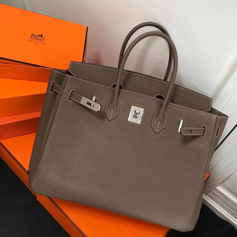 Hermes Birkin Silver Clasp Handbag in Grained Calfskin