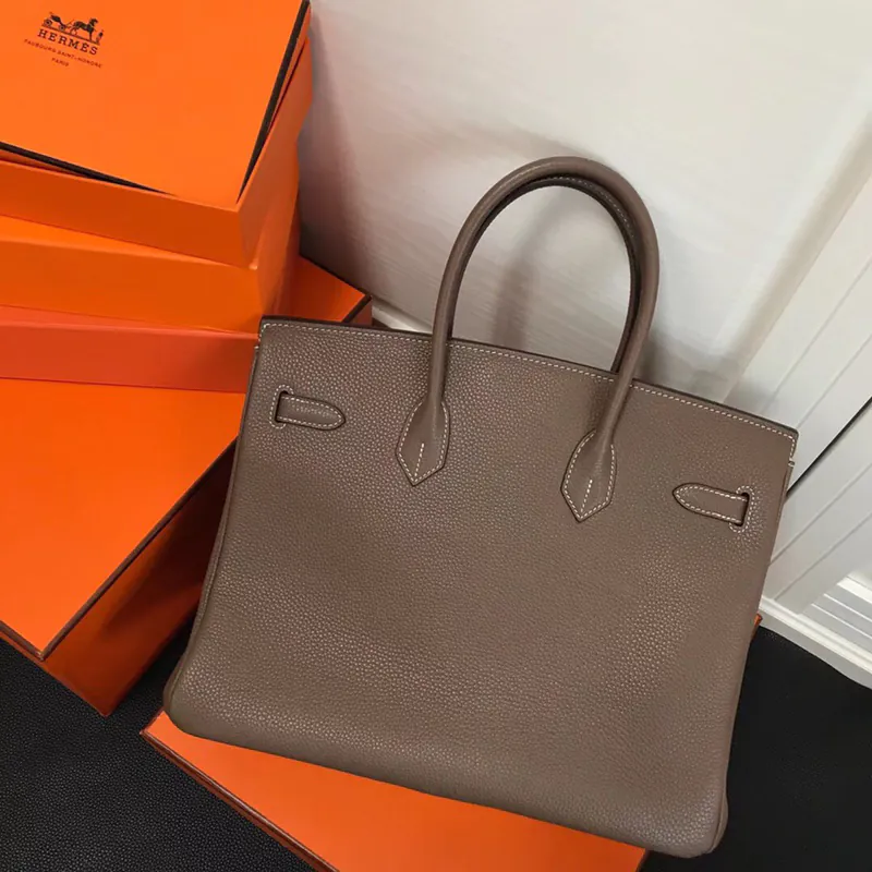 Hermes Birkin Silver Clasp Handbag in Grained Calfskin