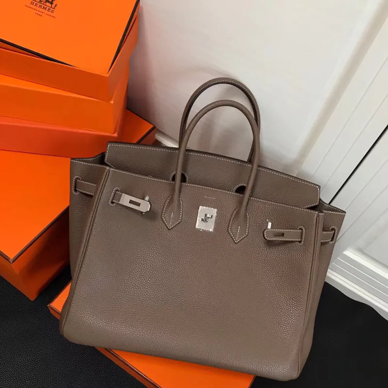 Hermes Birkin Silver Clasp Handbag in Grained Calfskin
