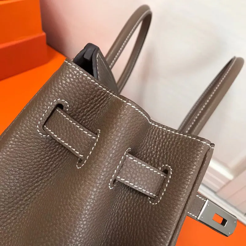 Hermes Birkin Silver Clasp Handbag in Grained Calfskin