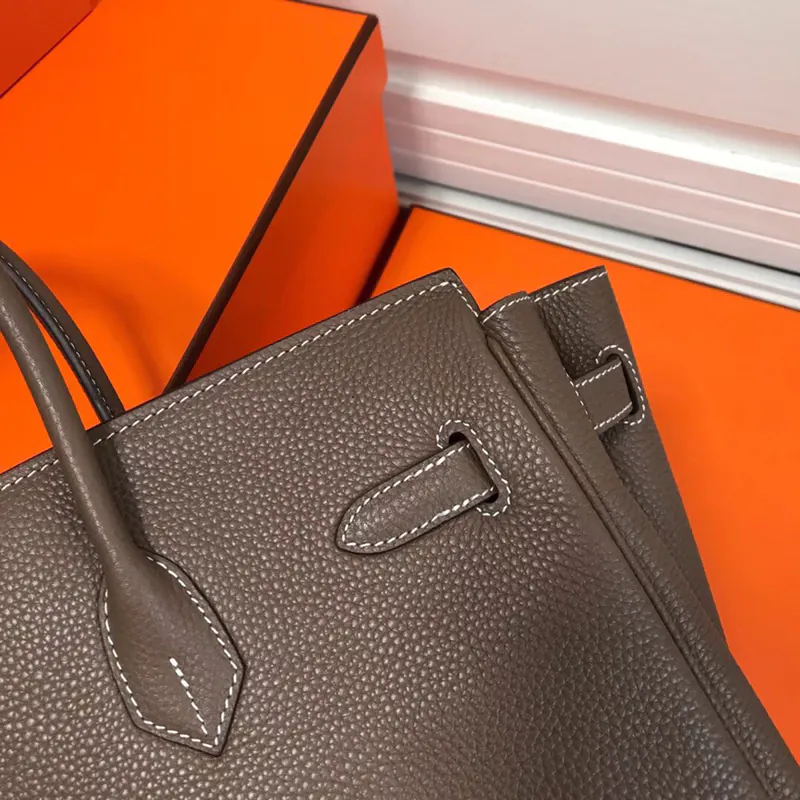 Hermes Birkin Silver Clasp Handbag in Grained Calfskin