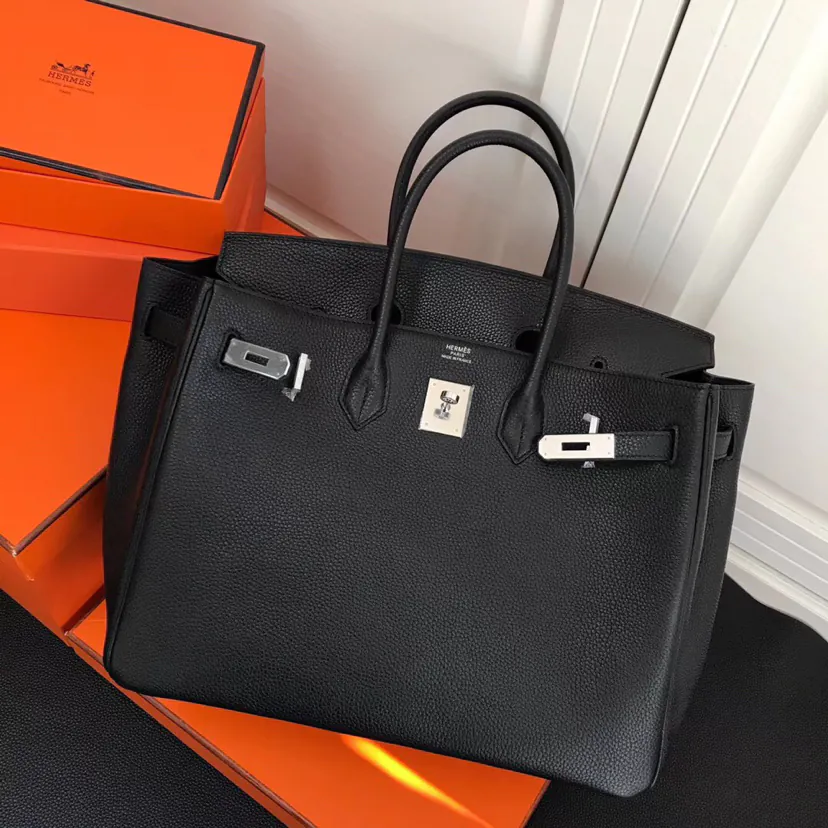 Hermes Birkin Silver Clasp Bucket Bag in Grained Calfskin