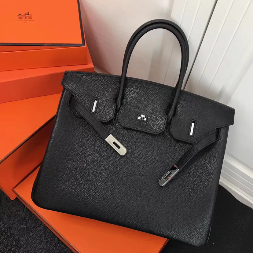 Hermes Birkin Silver Clasp Bucket Bag in Grained Calfskin