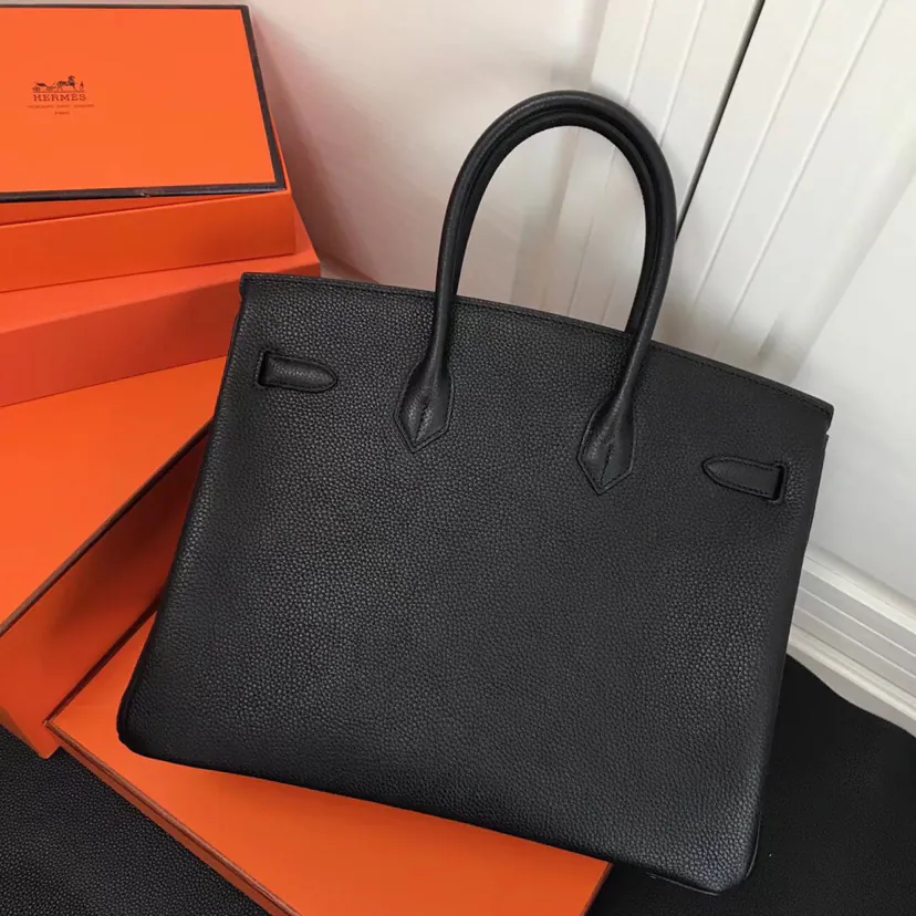 Hermes Birkin Silver Clasp Bucket Bag in Grained Calfskin