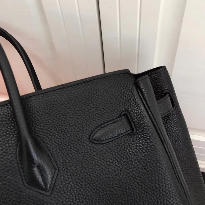 Hermes Birkin Silver Clasp Bucket Bag in Grained Calfskin