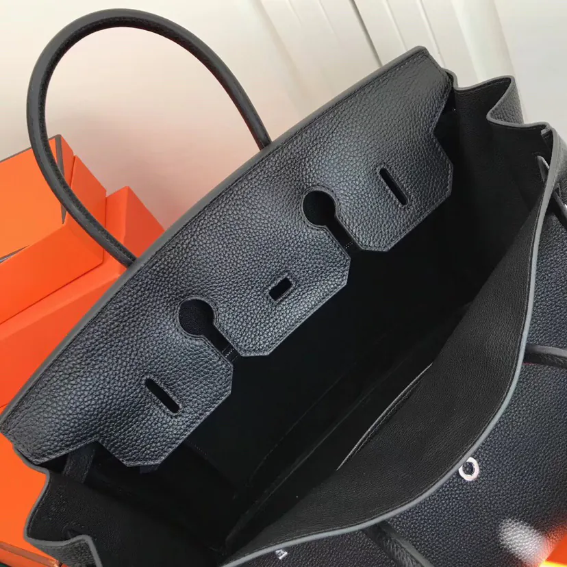 Hermes Birkin Silver Clasp Bucket Bag in Grained Calfskin