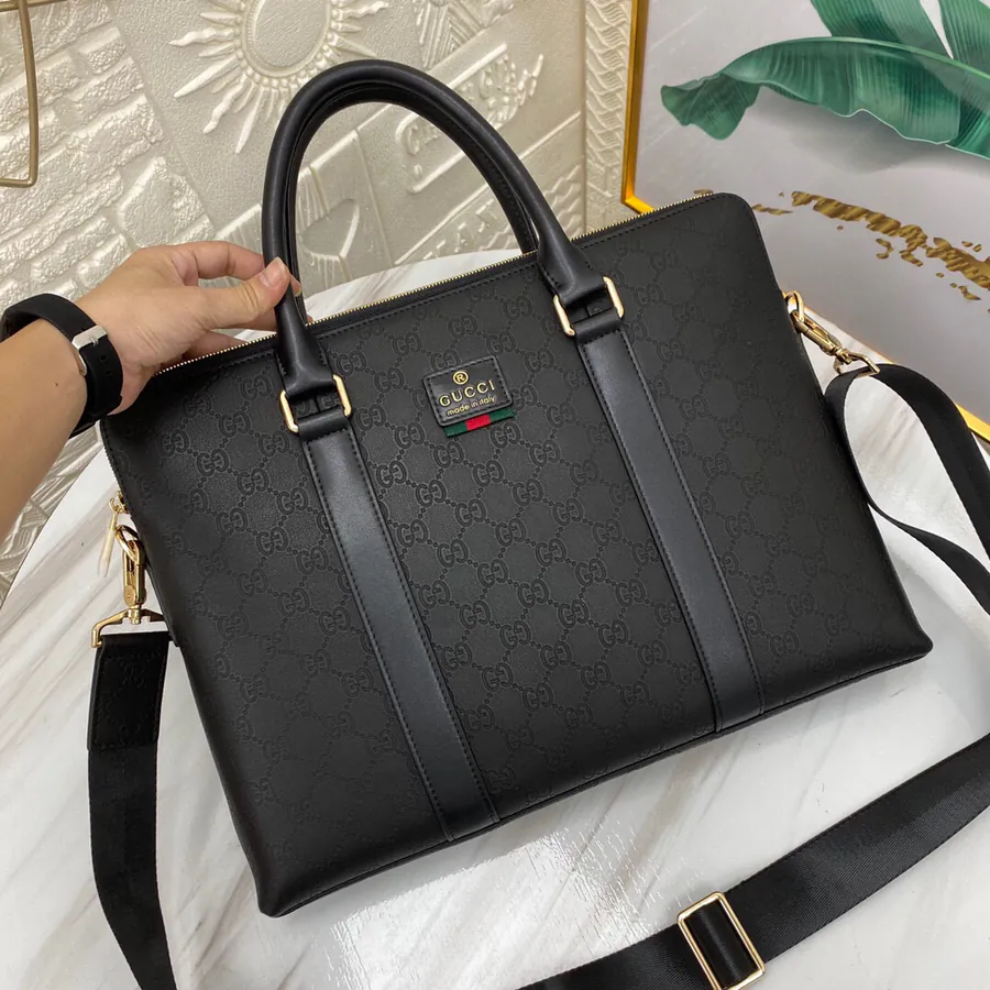 G Brand New Men's Dual Zip Briefcase, Premium Leather