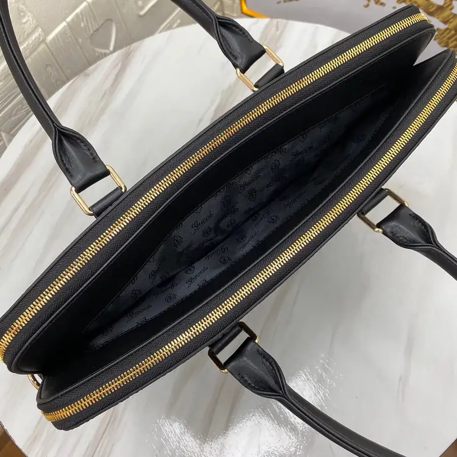 G Brand New Men's Dual Zip Briefcase, Premium Leather