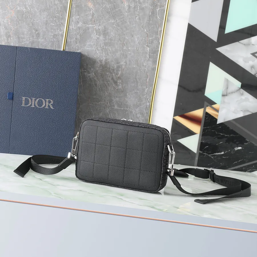 Safari Oblique Print Shoulder Bag in Grained Calfskin
