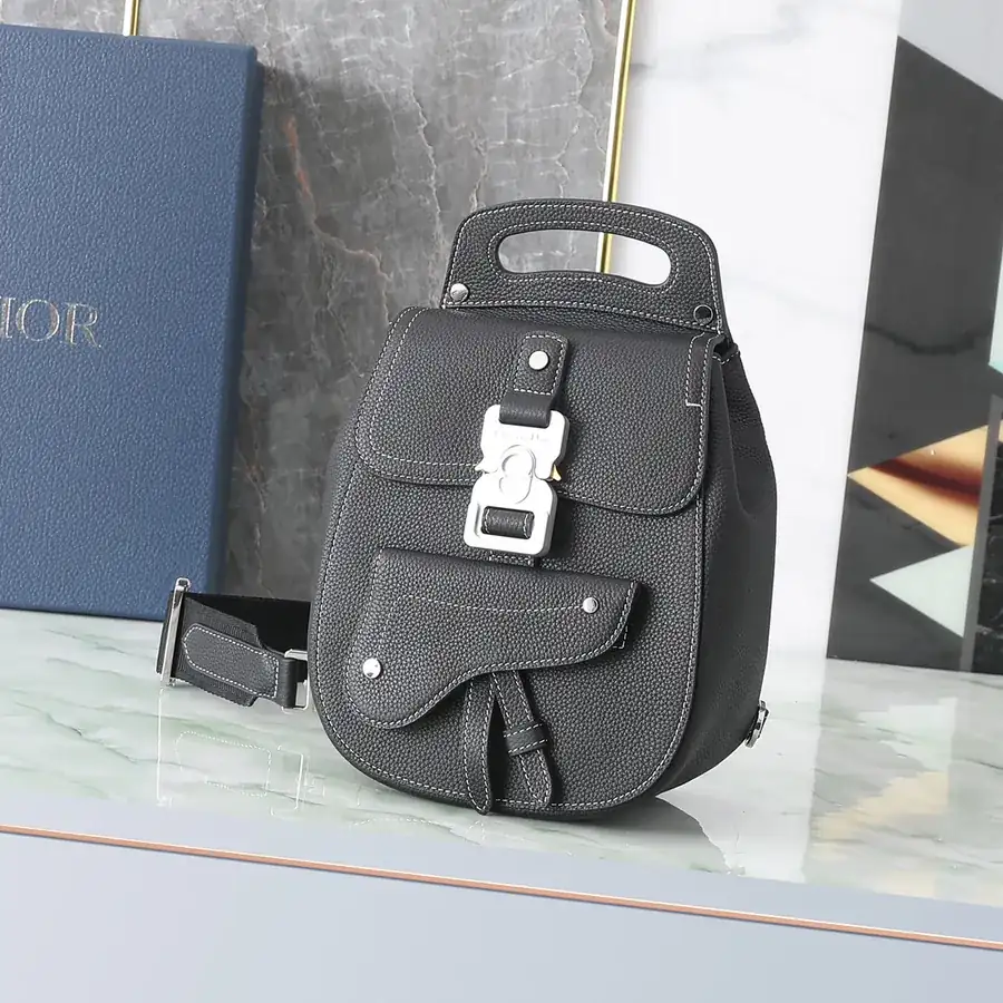 Gallop Crossbody Bag Black Grained Calfskin, Mini Size