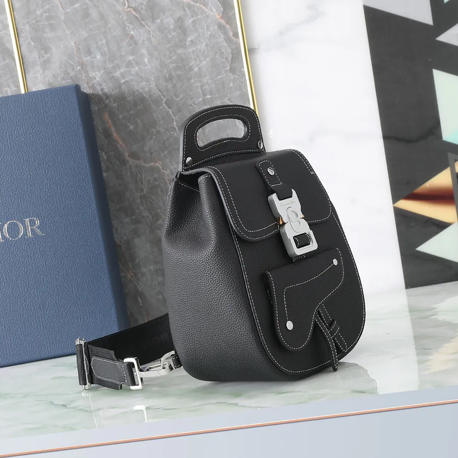 Gallop Crossbody Bag Black Grained Calfskin, Mini Size