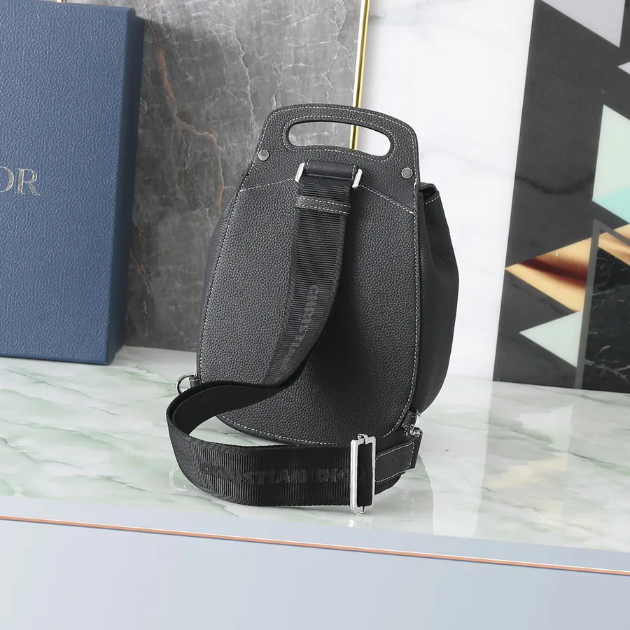 Gallop Crossbody Bag Black Grained Calfskin, Mini Size