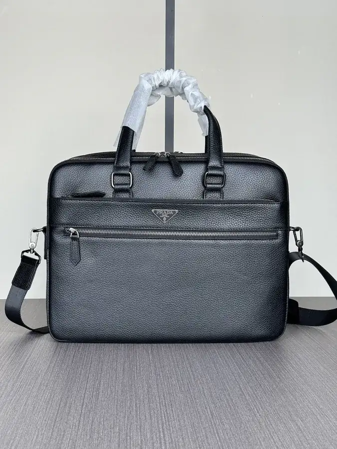 Prada Zippered Compartment Briefcase Premium Leather, Stylish Design